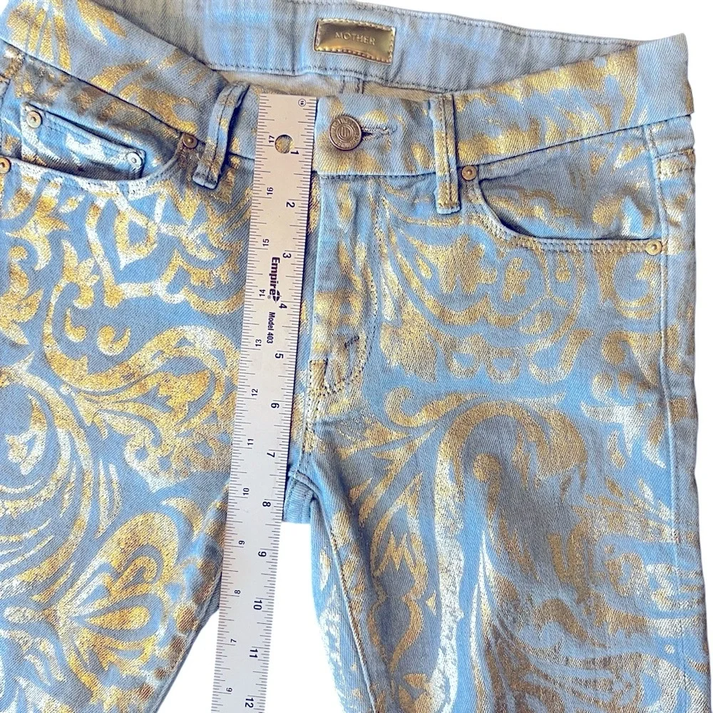 Mother The Looker Gold Rush Baby Gold Stencil  Light Blue Jean Women’s size 26 - Picture 13 of 15